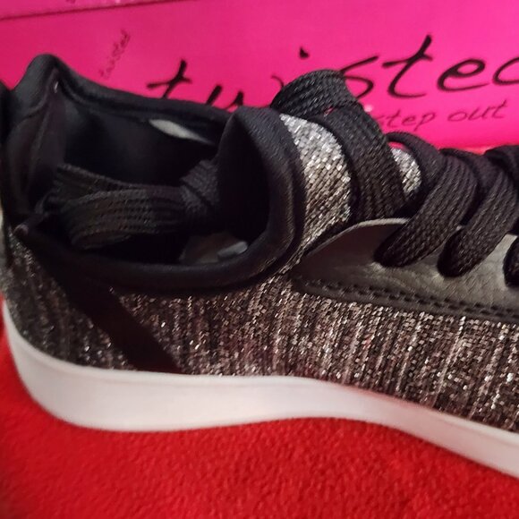 Twisted Black White with Silver Metallic Thread Dimitria22-B Cloth Sneakers Sz 6 - Picture 7 of 16